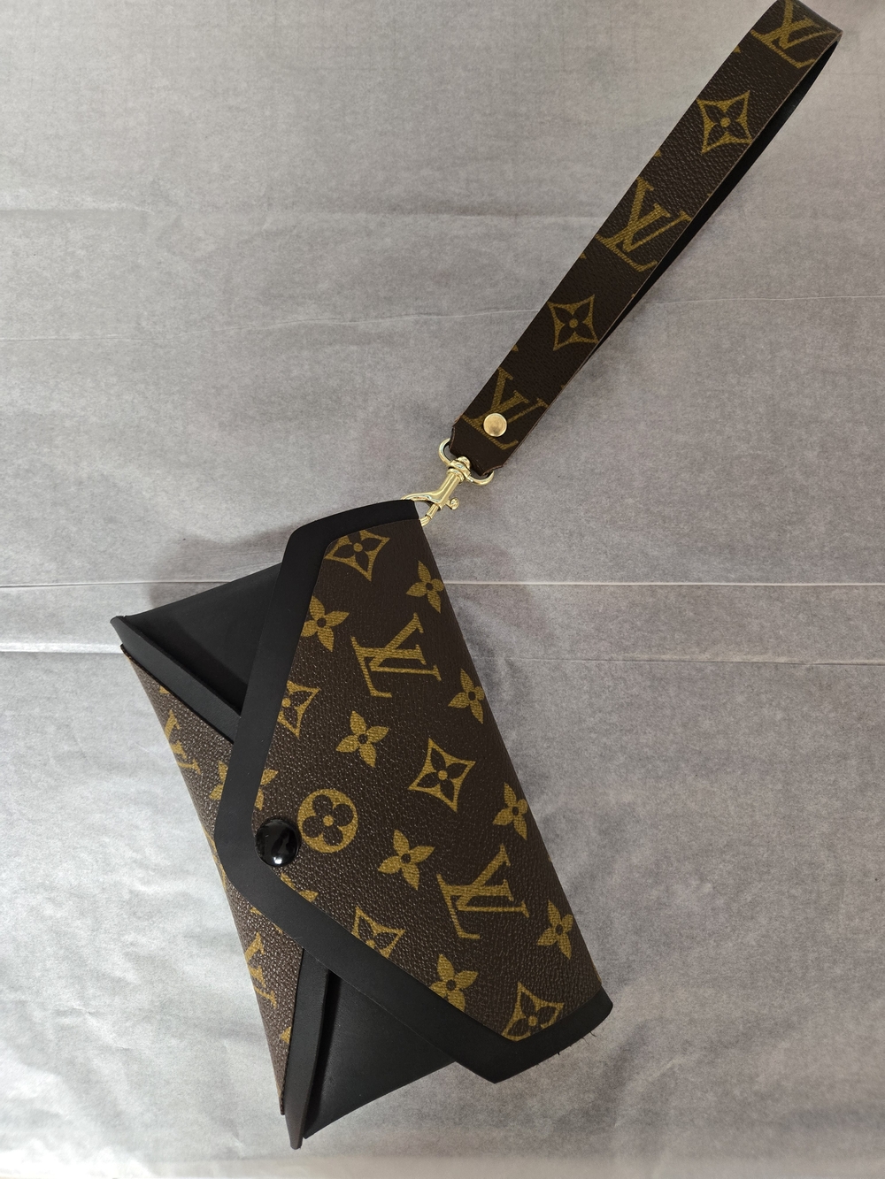 Brown & Gold Monogram Folded Wristlet Clutch